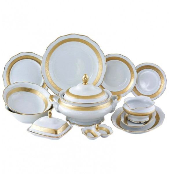 Столовый сервиз на 6 персон 27 предметов  Royal Czech Porcelain &quot;Аляска /Золотая лента&quot; / 203737