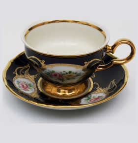 Набор чайных пар 220 мл 6 шт  Bohemia Porcelan Moritz Zdekauer 1810 s.r.o. "Анжелика /Цветы /Кобальт" / 033812