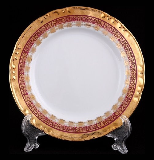 Набор тарелок 19 см 6 шт  Thun &quot;Констанция /Малиновая полоса с золотом&quot; / 011195