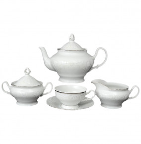 Чайный сервиз на 6 персон 15 предметов низкая чашка  Bohemia Porcelan Moritz Zdekauer 1810 s.r.o. "Лиана /Платиновый узор" / 051029