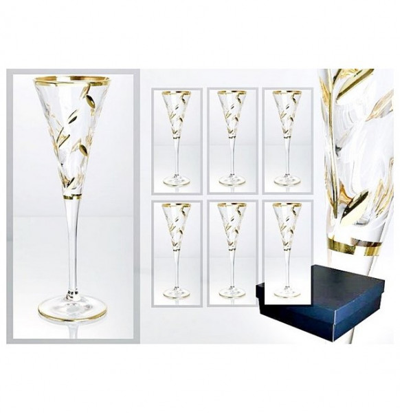 Бокалы для шампанского 120 мл 6 шт  RCR Cristalleria Italiana SpA &quot;Золотой лепесток&quot; / 031504