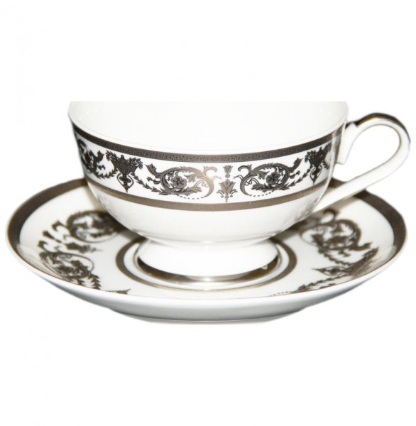 Набор чайных пар 200 мл 6 шт  Bavarian Porcelain &quot;Александрия /Платиновый узор на белом&quot; / 070322