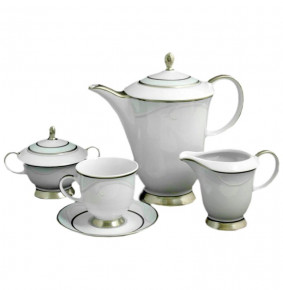 Чайный сервиз на 6 персон 15 предметов  Bavarian Porcelain "Верона /Голубая волна /платина" / 001719