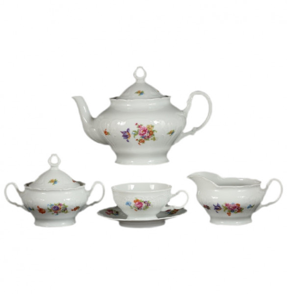 Чайный сервиз на 6 персон 15 предметов низкая чашка  Bohemia Porcelan Moritz Zdekauer 1810 s.r.o. &quot;Лиана /Весенний букет&quot; / 046561
