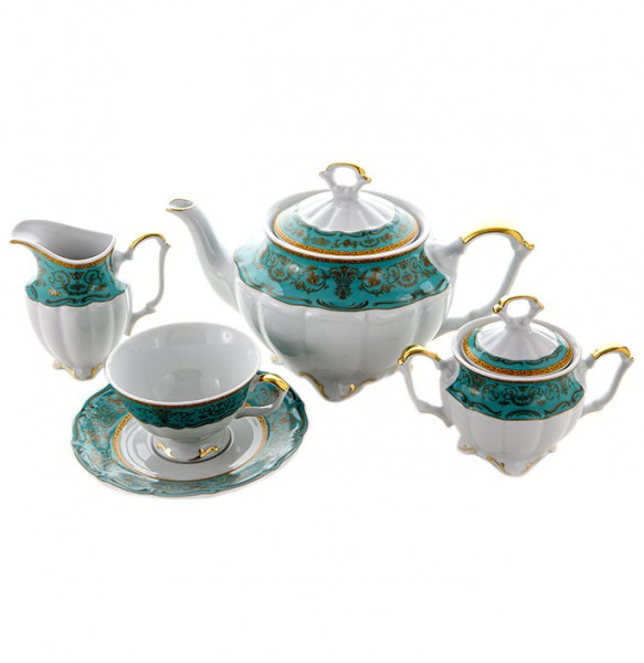 Чайный сервиз на 6 персон 15 предметов  Bavarian Porcelain &quot;Мария-Тереза /Изумрудная /Элегантность&quot; / 104865