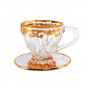 Набор чайных пар 6 шт  RCR Cristalleria Italiana SpA "Timon /Опера золото" янтарное дно / 146666