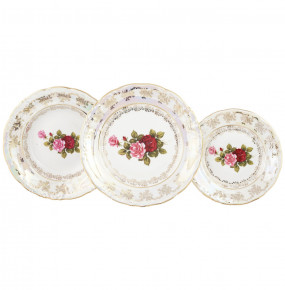 Набор тарелок 18 предметов (19, 23, 24 см)  МаМ декор "Фредерика /Роза перламутр" / 223280