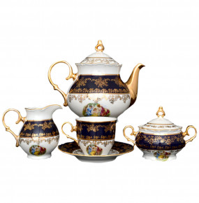 Чайный сервиз на 6 персон 15 предметов  Bohemia Porcelan Moritz Zdekauer 1810 s.r.o. "Офелия /Мадонна кобальт" / 013632