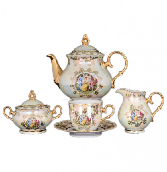 Чайный сервиз на 6 персон 15 предметов  Bohemia Porcelan Moritz Zdekauer 1810 s.r.o. &quot;Офелия /Мадонна перламутр&quot; / 027452