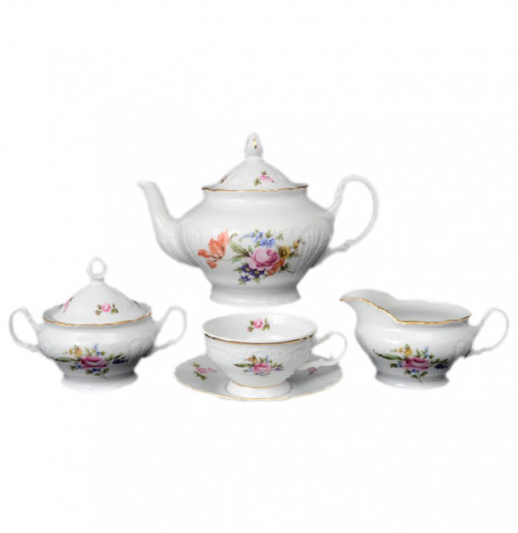 Чайный сервиз на 6 персон 15 предметов низкая чашка  Bohemia Porcelan Moritz Zdekauer 1810 s.r.o. &quot;Лиана /Полевой цветок&quot; / 051047