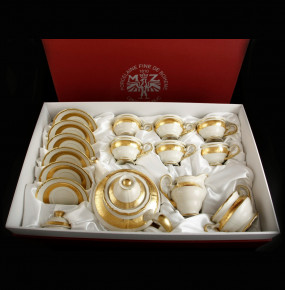 Чайный сервиз на 6 персон 15 предметов  Bohemia Porcelan Moritz Zdekauer 1810 s.r.o. "Анжелика /Золотая лента /СК" подарочная упаковка / 098886