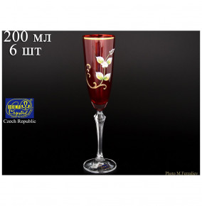 Бокалы для шампанского 200 мл 6 шт  Crystalex CZ s.r.o. "Элизабет /Лепка /красная внутри" / 059491