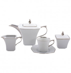 Чайный сервиз на 6 персон 15 предметов  Royal Czech Porcelain "Львов /Отводка платина" (без чайника) / 203863