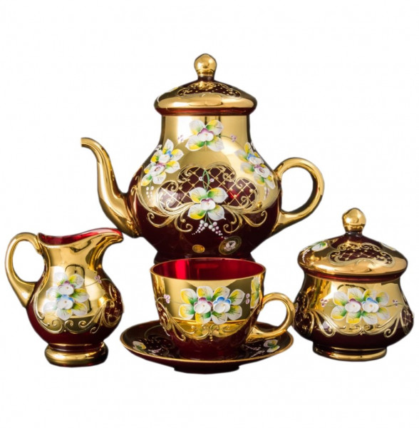 Чайный сервиз на 6 персон 15 предметов  Bohemia &quot;Лепка красная&quot; E-V / 038830