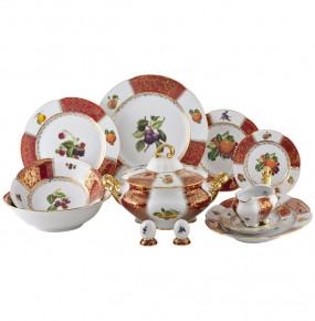 Столовый сервиз на 6 персон 27 предметов  Royal Czech Porcelain "Болеро /Фрукты /Красные листики" / 203637