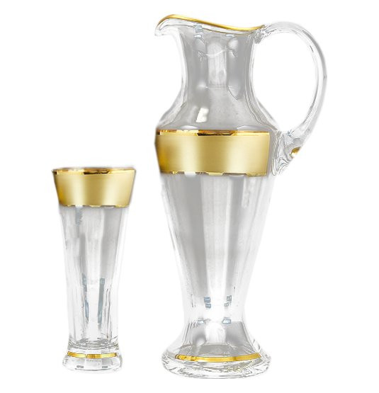 Набор для воды 7 предметов (кувшин 1,5 л + 6 стаканов)  Bohemia &quot;Иксовка /Матовая полоса золото&quot; AS Crystal / 148117