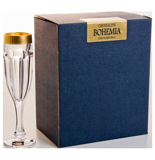Бокалы для шампанского 150 мл 6 шт  Crystalite Bohemia &quot;Сафари /Матовое золото /430469&quot; / 021118