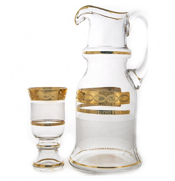 Набор для воды 7 предметов (кувшин + 6 стаканов)  UNION GLASS &quot;Королевский /Каро /Золото 6011&quot; / 092587