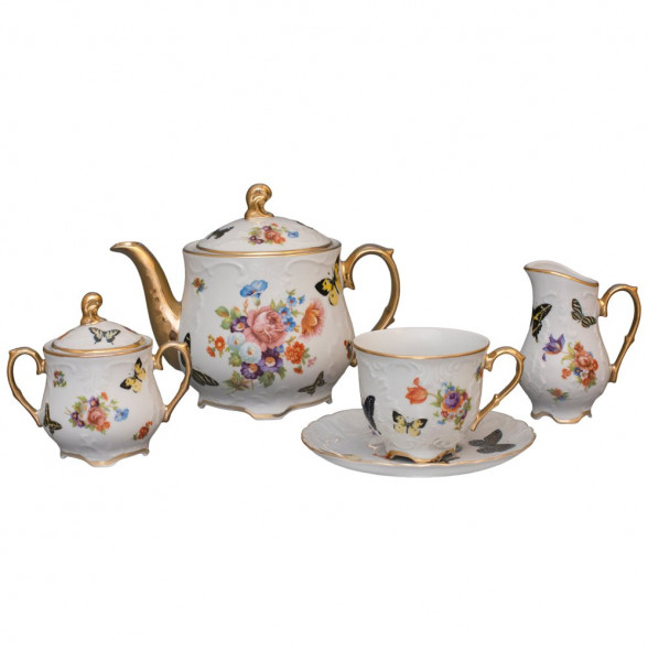 Чайный сервиз на 6 персон 15 предметов  Royal Czech Porcelain &quot;Рококо /Бабочки 04&quot; / 204636