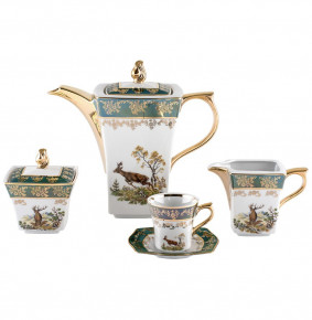 Кофейный сервиз на 6 персон 15 предметов  Royal Czech Porcelain "Львов /Охота зеленая" / 204384