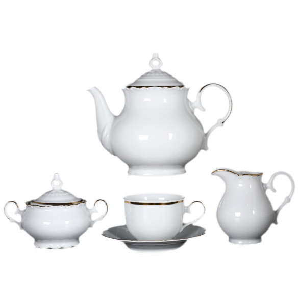 Чайный сервиз на 6 персон 15 предметов  Bohemia Porcelan Moritz Zdekauer 1810 s.r.o. &quot;Офелия/Отводка золото&quot; / 096666
