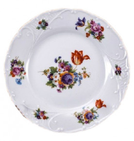 Набор тарелок 21 см 6 шт  Bohemia Porcelan Moritz Zdekauer 1810 s.r.o. "Лиана /Весенний букет /отводка золото" / 049486