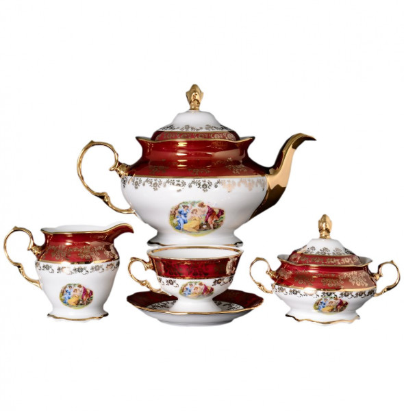 Чайный сервиз на 6 персон 15 предметов  Royal Czech Porcelain &quot;Фредерика /Мадонна красная&quot; / 086867