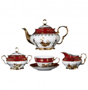 Чайный сервиз на 6 персон 15 предметов  Bohemia Porcelan Moritz Zdekauer 1810 s.r.o. "ГР /Охота красная" / 047600