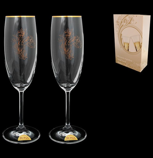 Бокалы для шампанского 175 мл 2 шт  Rona &quot;Гала /Свадебные /с золотом&quot; / 018277