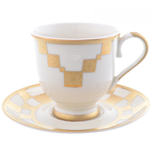 Набор чайных пар 210 мл 6 шт  МаМ декор &quot;Ромео /Золотой орнамент на белом&quot; / 226652
