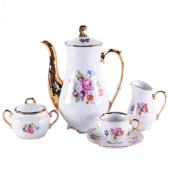 Кофейный сервиз на 6 персон 15 предметов  Royal Czech Porcelain &quot;Рококо /Бабочки 04&quot; / 203570