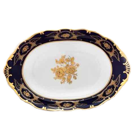 Блюдо 32 см овальное  Bohemia Porcelan Moritz Zdekauer 1810 s.r.o. &quot;Анжелика /Золотые розы /Ультрамарин /Кобальт&quot; / 027567