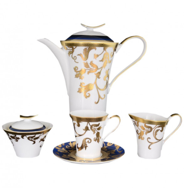 Чайный сервиз на 6 персон 15 предметов  Falkenporzellan &quot;Тоска /Синяя /Золотые цветы&quot; / 066888