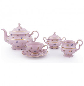 Чайный сервиз на 6 персон 15 предметов  Leander "Соната /Мелкие цветы /золото" розовая / 136005
